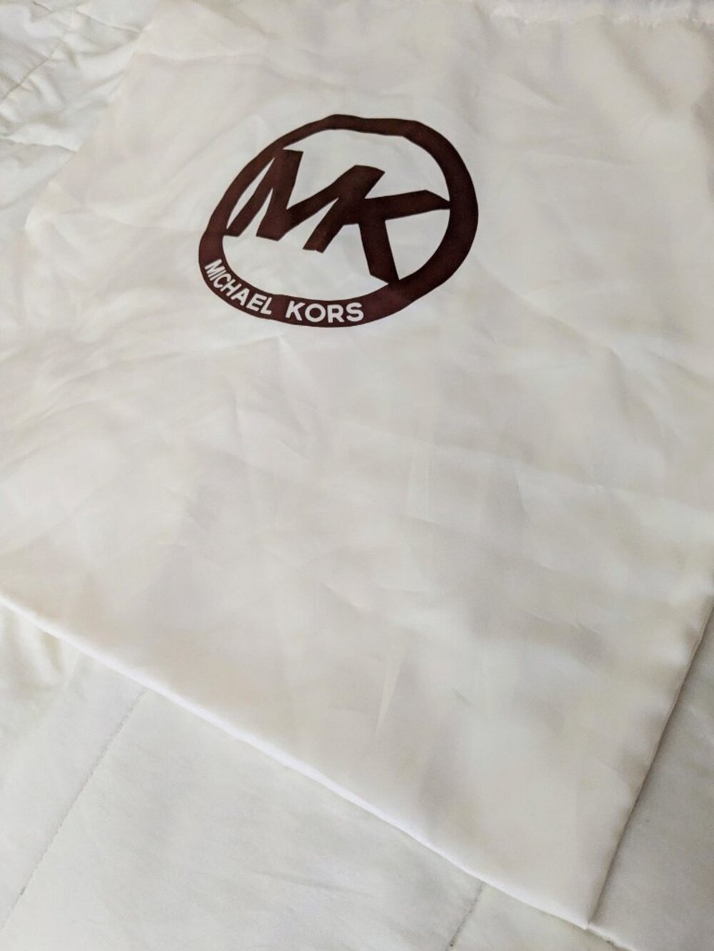 Michael Kors Drawstring Handbag Sateen Dust Bag Cream Brown Large 18.5 x 18.5